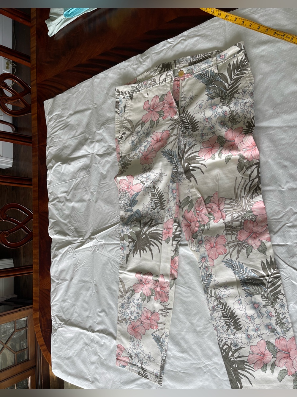 Talbots Relaxed Chinos in Floral Print in Cream with pink, and soft pastels